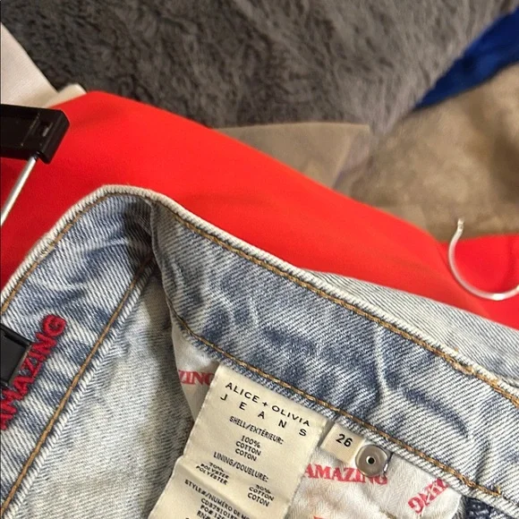 Alice + Olivia Light Blue Distressed Wide-Leg Jeans